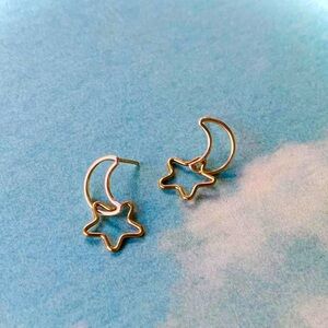 Gold Star and Moon Earrings